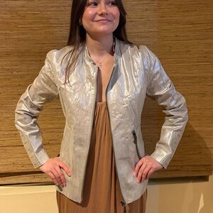 Doma Metallic Silver Leather Jacket